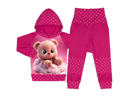 Tepláková souprava - Puntík fuchsie - medvídek (kapuca)