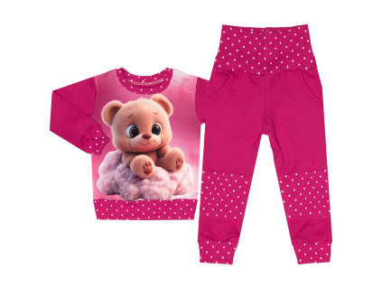 Tepláková souprava - Puntík fuchsie - medvídek (bez kapuce)