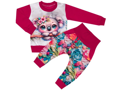 Tepláková souprava - Kytičky s koalou (bez kapuce)