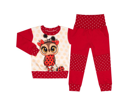 Tepláková souprava - Puntík červená - sovička (bez kapuce)