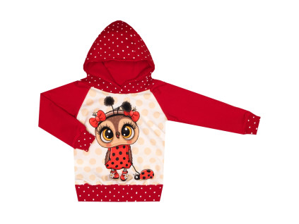 Mikina s kapucí - Puntík červená - sovička