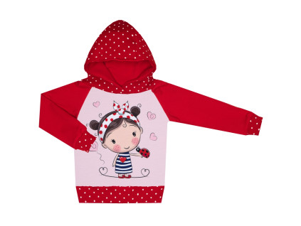 Mikina s kapucí - Puntík červená - Holčička s beruškou