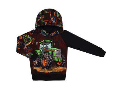 Mikina s kapucí - Traktor zelený