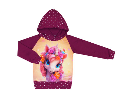 Mikina s kapucí - Puntík borůvka - unicorn - skladem