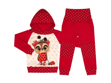 Tepláková souprava - Puntík červená - sovička (kapuca)