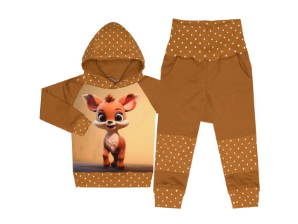 Tepláková souprava - Puntík hnědá - srneček (kapuca)