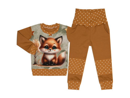 Tepláková souprava - Puntík hnědá - lištička (bez kapuce)