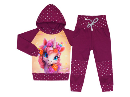 Tepláková souprava - Puntík borůvka - unicorn (kapuca)
