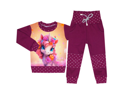 Tepláková souprava - Puntík borůvka - unicorn (bez kapuce)