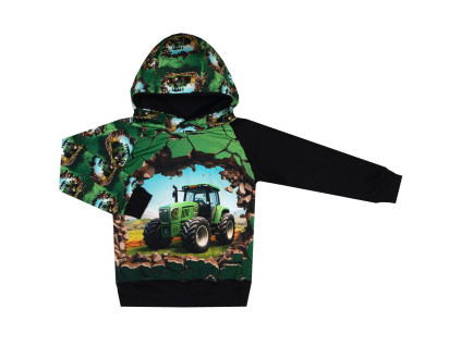 Mikina s kapucí - Traktory zelené