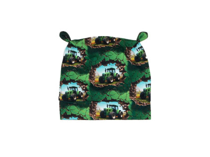 Čepička s ouškama - Traktory zelené