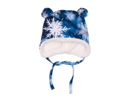 Čepička s oušky zimní - Sněhové vločky - skladem