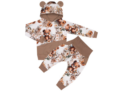 Tepláková souprava - Medvídek s kytičkou (kapuca) - skladem