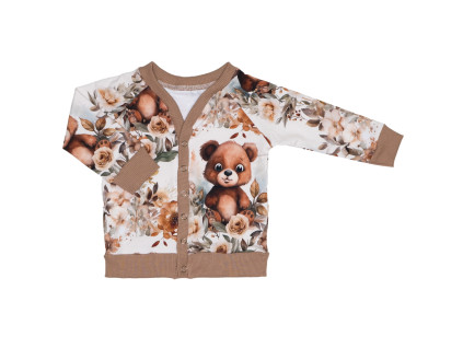 Kojenecký kabátek - Medvídek s kytičkou - skladem