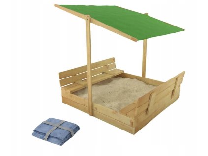 34869 drevene pieskovisko s lavickami prirod so strechou