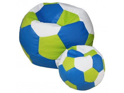 Sedací vak lopta 100x100 cm + podnožník bielo zeleno modrá