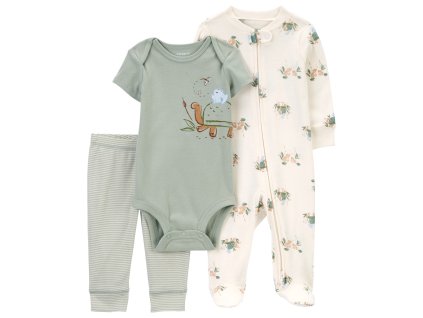 CARTER'S Set 3dielny overal body kr. rukáv tepláky Olive Turtle chlapec