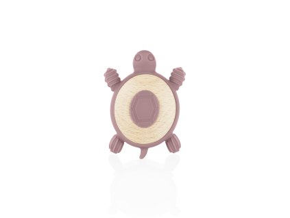 Silikónové drevené hryzátko Turtle, Old Pink