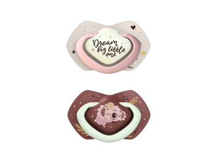 CANPOL BABIES Set symetrických silikónových cumlíkov Light touch 18m+ Sleepy koala ružový