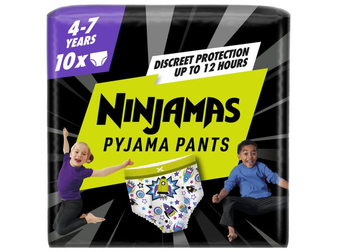 PAMPERS Nohavičky plienkové Ninjamas Pyjama Pants Kosmické lode, 10 ks, 7 rokov, 17kg-30kg