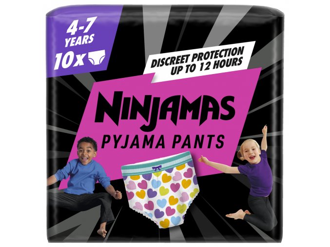 NINJAMAS Nohavičky plienkové Pyjama Pants Srdiečka, 10 ks, 7 rokov, 17kg-30kg