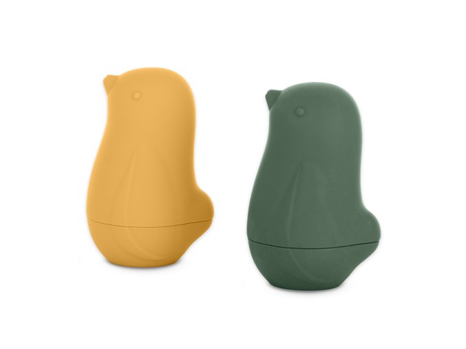 PETITE&MARS Hračky silikónové do kúpeľa Love birds Ochre Green 6m+