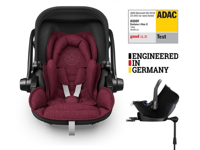 KIDDY Autosedačka Evoluna i-size 2 + Isofix základňa 40-83 cm Beet red melange icy grey