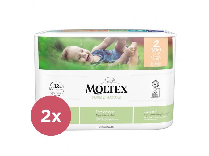 2x MOLTEX Pure&Nature Plienky jednorázové 2 Mini (3-6 kg) 38 ks