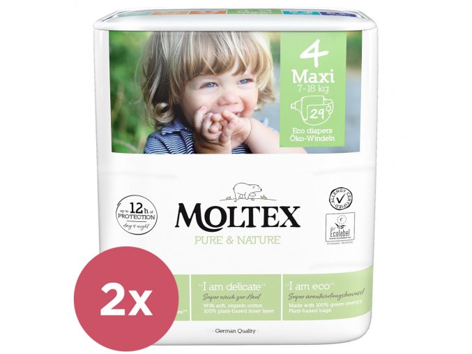 2x MOLTEX Pure&Nature Plienky jednorázové 4 Maxi (7-18 kg) 29 ks