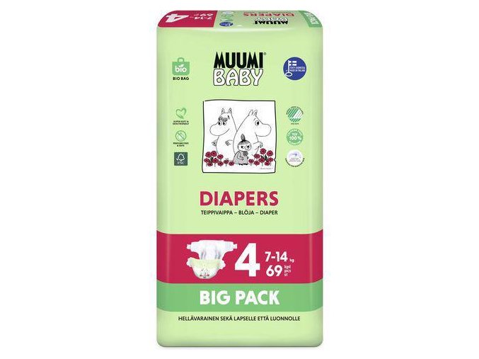 MUUMI Baby Plienky jednorazové 4 (7-14 kg) 69 ks - BIG PACK