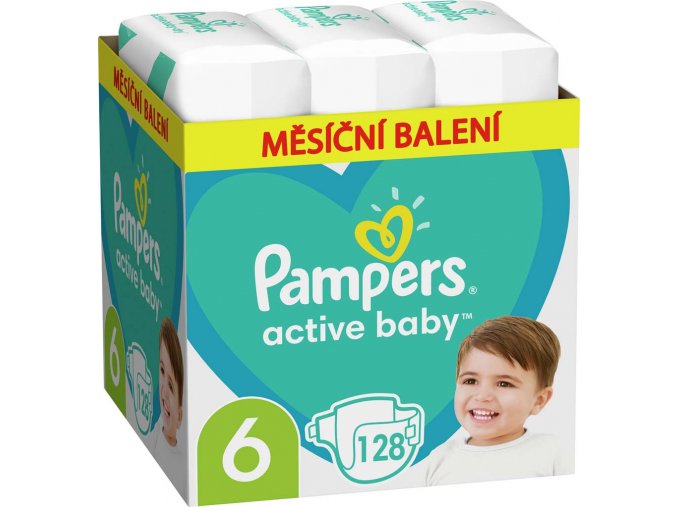 PAMPERS Active Baby Plienky jednorazové 6 (13-18 kg) 128 ks - MESAČNÁ ZÁSOBA