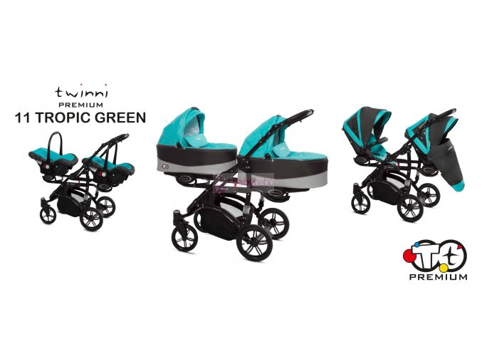 BABY ACTIVE - TWINNI dvojičkovský kočík, col. 11 tropic green