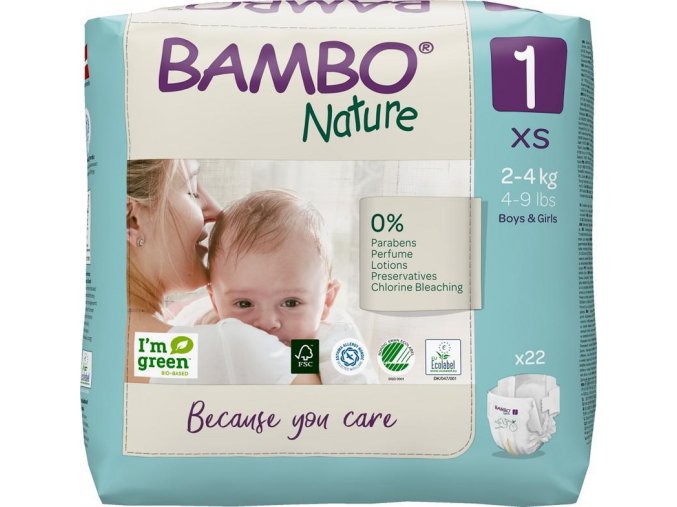 BAMBO Nature Plienky jednorazové 1 XS (2-4 kg) 22 ks