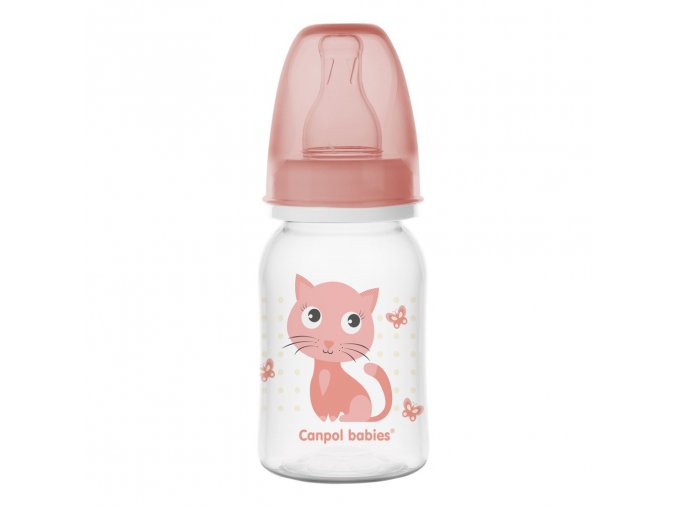 CANPOL BABIES Fľaša s potlačou Cute Animals 120 ml - ružová