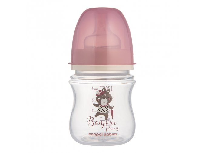 CANPOL BABIES Fľaša so širokým hrdlom Bonjour Paris 120 ml ružová