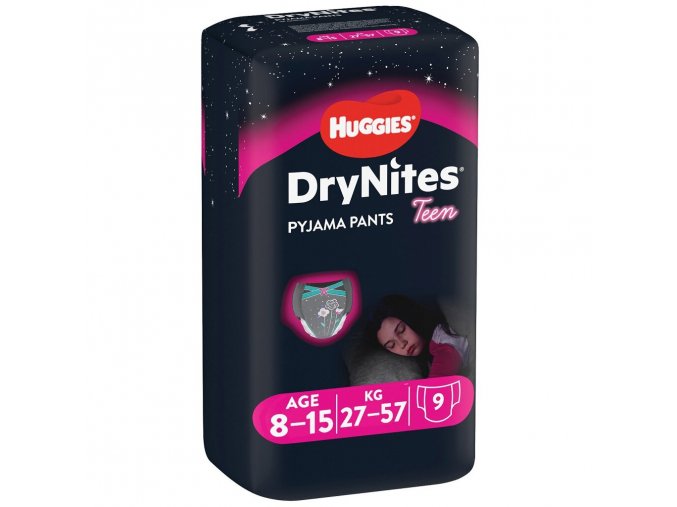 HUGGIES DryNites Nohavičky plienkové jednorazové pre dievčatá 8-15 rokov (27-57 kg) 9 ks