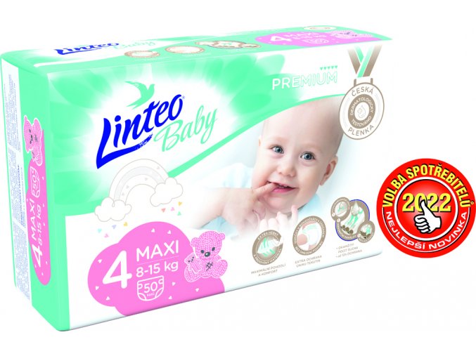 LINTEO BABY Premium Plienky jednorazové 4 MAXI (8-15 kg) 50 ks