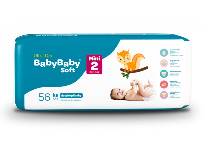 BABYBABY SOFT Plienky jednorazové Ultra-Dry Mini (3-6 kg) 56 ks