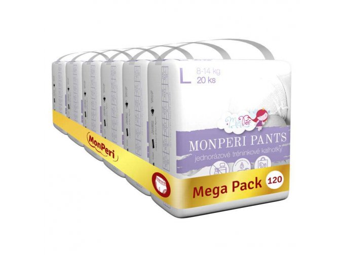MONPERI PANTS Nohavičky plienkové jednorazové L (8-14 kg) 120 ks - Mega Pack
