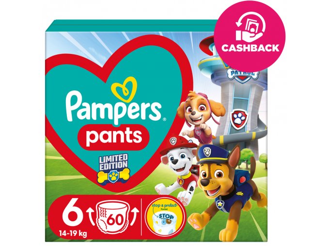 PAMPERS Plienky nohavičkové Active Baby Pants Paw Patrol veľ. 6 (14-19 kg) 60 ks