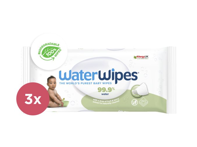 3x WATERWIPES Vlhčené obrúsky bez obsahu plastov Soapberry 60 ks ( 180 ks )