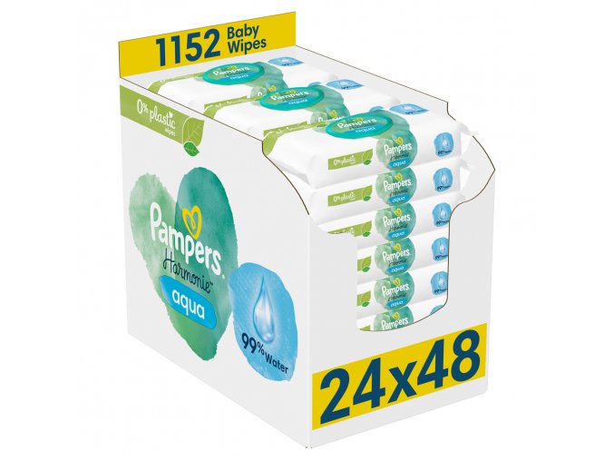 PAMPERS Obrúsky vlhčené Harmonie Aqua Plastic Free 24x48 ks