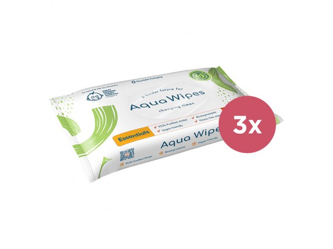 3x AQUA WIPES Obrúsky 100% rozložitelné, 99% vody, 3x56 ks = 168 ks