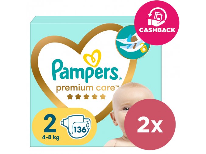 2x PAMPERS Plienky jednorázové Premium Care veľ. 2 (136 ks) 4-8 kg