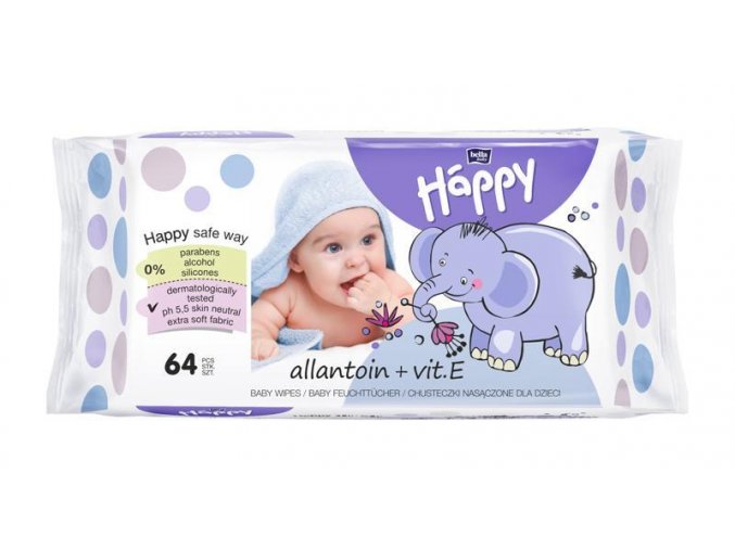 BELLA HAPPY BABY Vlhčené obrúsky s vitamínom E 64 ks