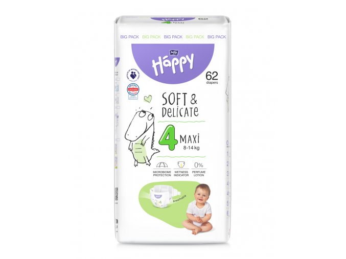 BELLA HAPPY Baby Plienky jednorazové Maxi 8-14 kg Big Pack 62 ks