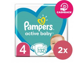 2x PAMPERS Active Baby 4 (9-14 kg) 132 ks MEGA PACK - jednorázové pleny
