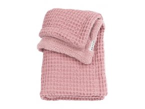 Deka do postýlky Waffle Teddy fleece - Old pink