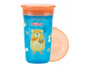 NUBY Hrnček netečúci 360° 300 ml, 6 m+ modrá / oranžová