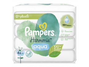 PAMPERS Harmonie Aqua vlhčené obrúsky Plastic Free 4x48 ks = 192 ks